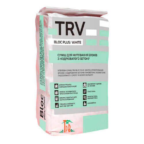 Білий клей-шпаклівка TRV Block White Plus для газобетону, 20 кг для кладки блоків (пінобетону, газобетону, газосилікату)