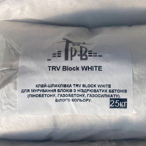 Білий клей-штукатурка для газобетону TRV Block White, 25 кг