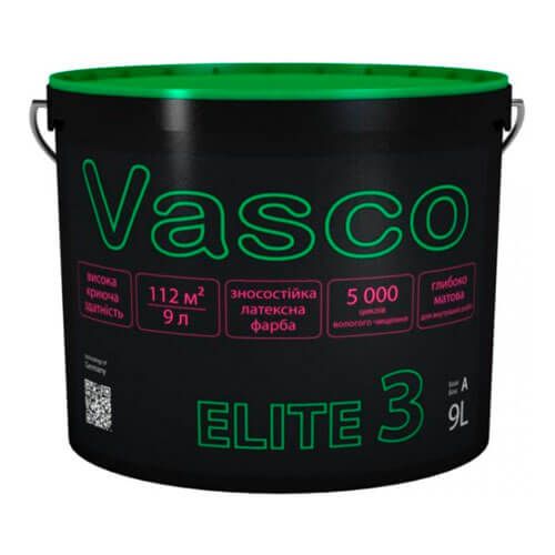 Фарба зносостійка латексна матова ELITE 3 VASCO біла 9 л